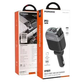 شارژر فندکی پرودو مدل PORODO PDCCR33BK SPIDER PD 30W