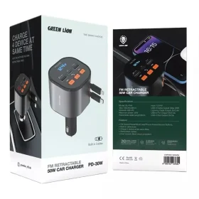 شارژر فندکی فست شارژ ماشین 15 وات و اف‌ام‌پلیر گرین لاین GNFMRCH50WBK