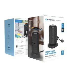 چند راهی برق و شارژر پاورولوژی مدل 12 AC Sockets GaN Tower Hub