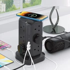 چند راهی برق و شارژر پاورولوژی مدل 12 AC Sockets GaN Tower Hub