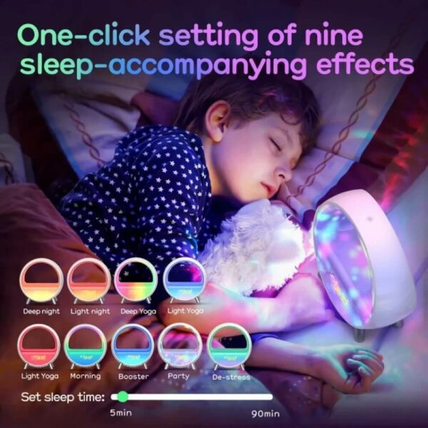 اثرات نورپردازی و چراغ شب ساعت رومیزی هوشمند با اسپیکر و نمایشگر LED