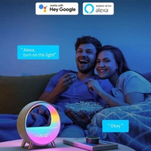 اثرات نورپردازی و چراغ شب ساعت رومیزی هوشمند با اسپیکر و نمایشگر LED