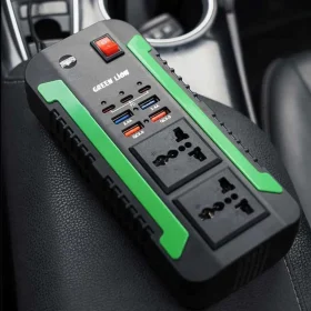 اینورتر و شارژر فندکی فست شارژ ماشین دو سوکت 300 وات گرین GNSPI300WAT