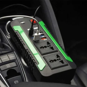 اینورتر و شارژر فندکی فست شارژ ماشین دو سوکت 300 وات گرین GNSPI300WAT