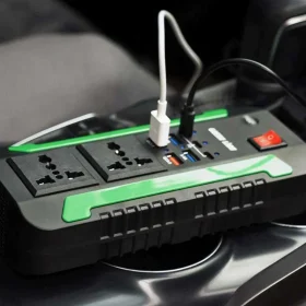 اینورتر و شارژر فندکی فست شارژ ماشین دو سوکت 300 وات گرین GNSPI300WAT